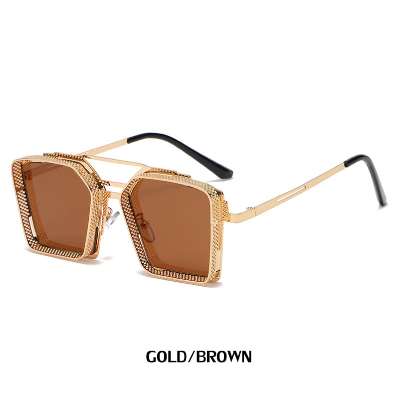 Vintage Steampunk Sunglasses for Men Metal Hollow Square Frame Sunglasses Men's Trendy Glasses sunglasses
