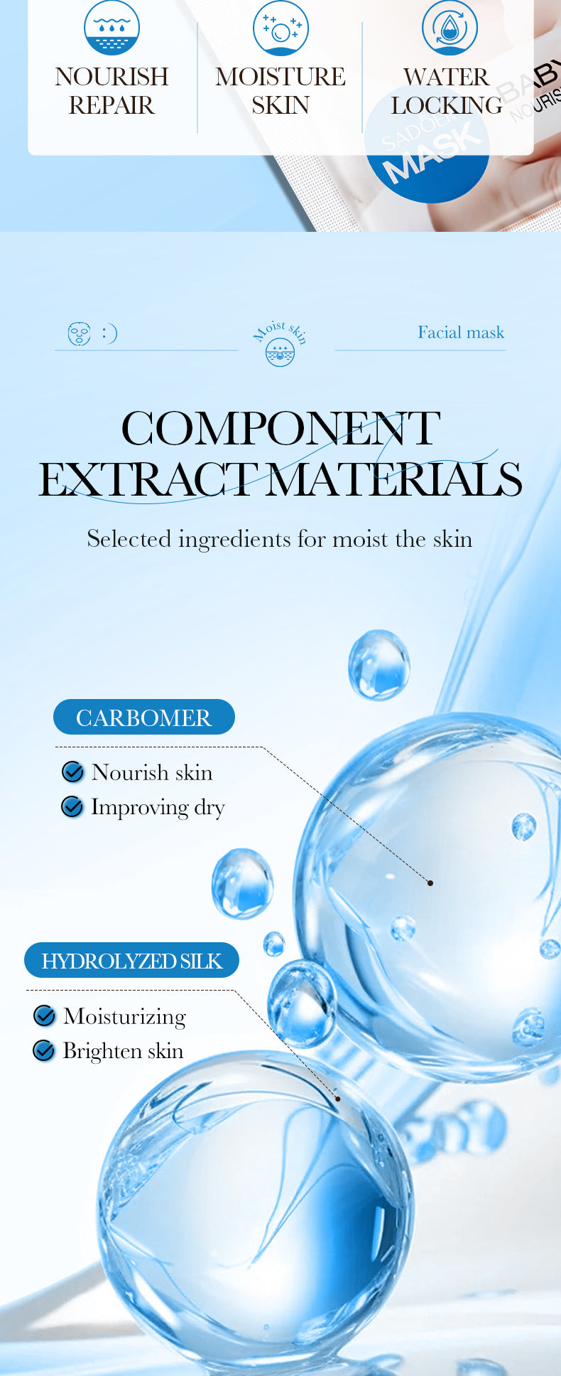 Baby Face Mask25g SADOER Moisturizing, hydrating, skin-smoothing facial mask sheets for cross-border foreign trade wholesale