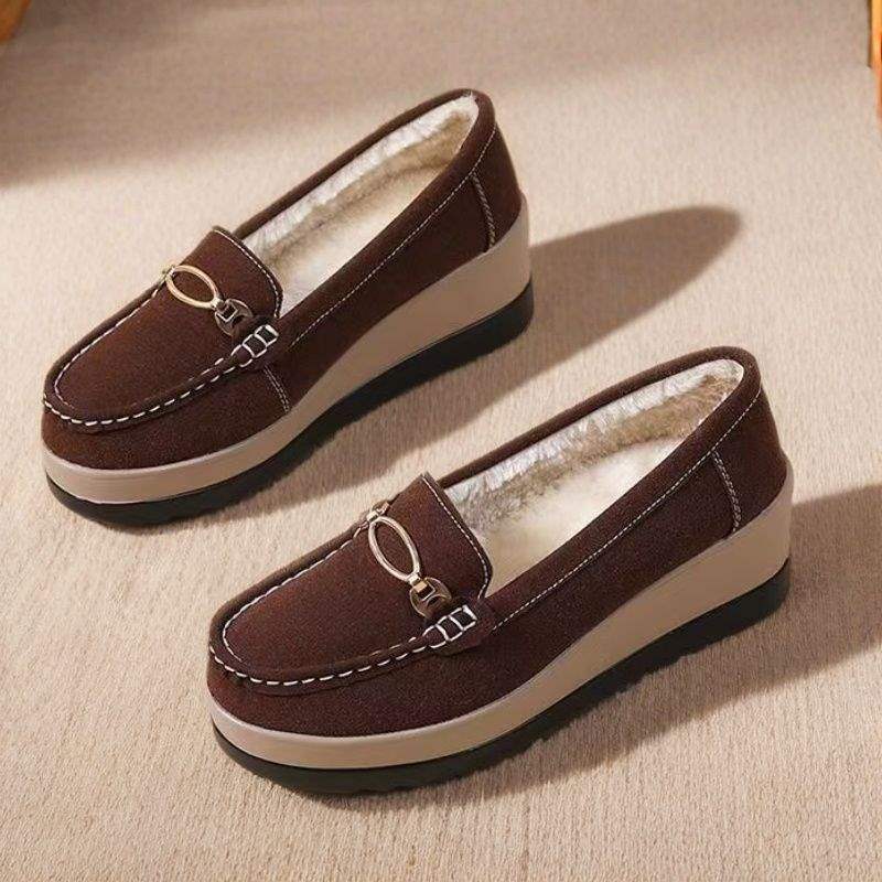 Winter Fleece-Lined Warm Cotton Shoes for Women, Soft Sole Wedge Thick Sole Platform Shoes, Slip-On Mom Shoes