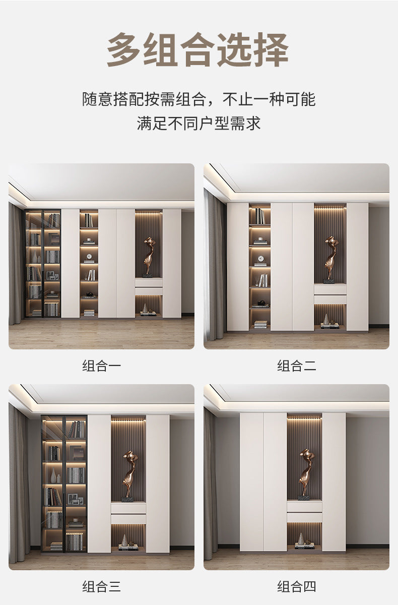 Heightened Solid Wood Bookcase with Glass Doors, Floor-standing Home-use Six-door Bookcase, High-end Storage Cabinet for Home Bedroom and Study Room