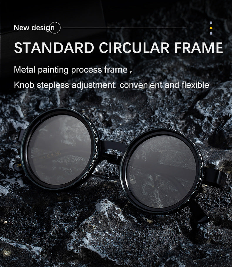 ND Nine-Stage Manual Adjustable Zoom Glasses Anti-Glare Round Frame Sunscreen Sunglasses High-End Polarized Sunglasses for Men