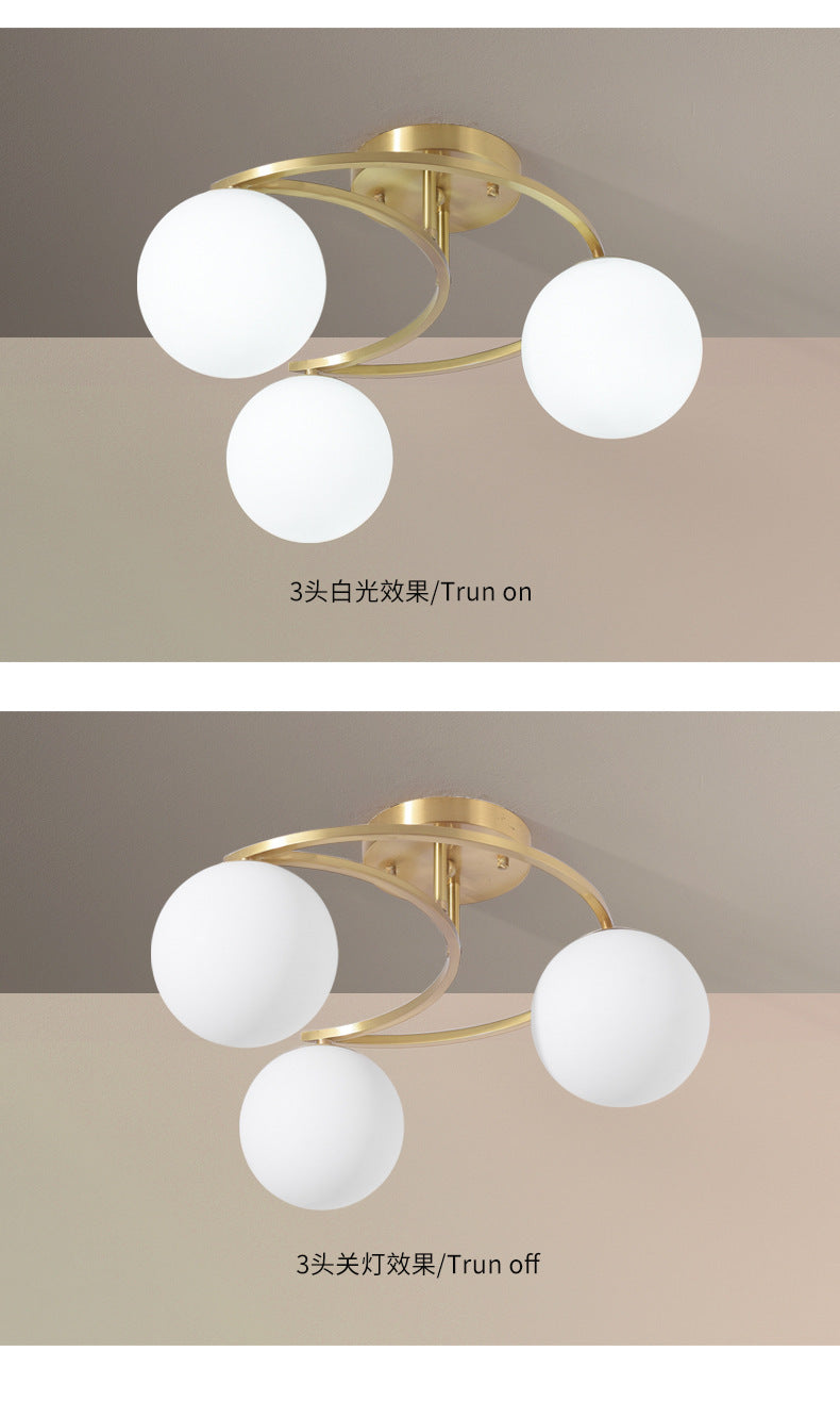 All-Copper Ceiling Light Nordic Style Bedroom Light Modern Simple Elegant Master Bedroom Room Light Creative Personality Living Room Light