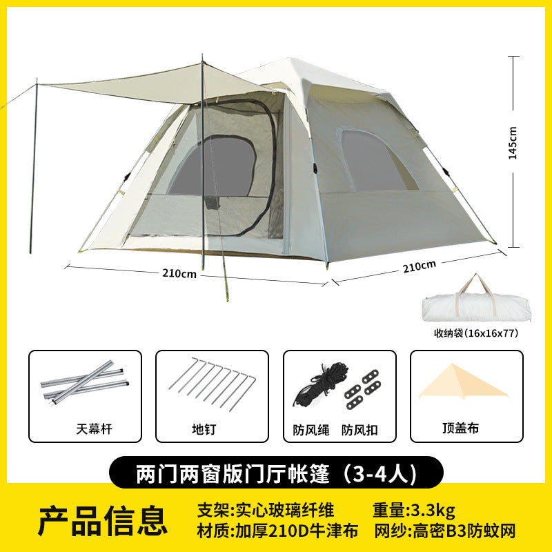 Canopy Tent 2-in-1 Outdoor Camping Waterproof Fabric Full Set Thickened Silver Coating Sunproof Rainproof Four Seasons Tent