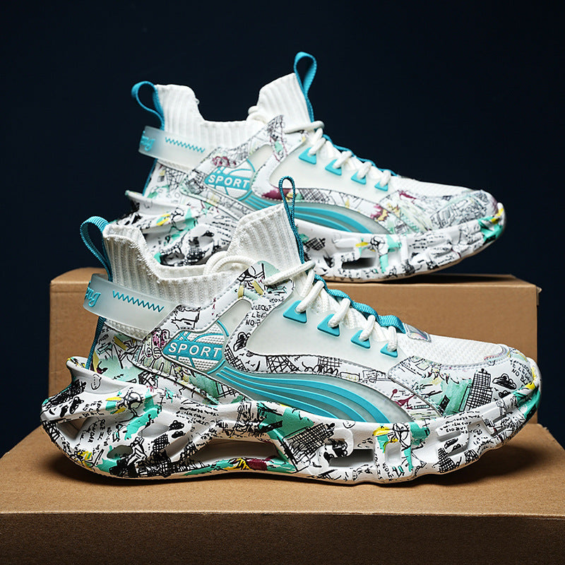 2025New Fashion Casual Sports Shoes Shock Absorption Height Increasing Versatile Trendy Shoes Flyknit Camouflage Blade Shoes Dropshipping