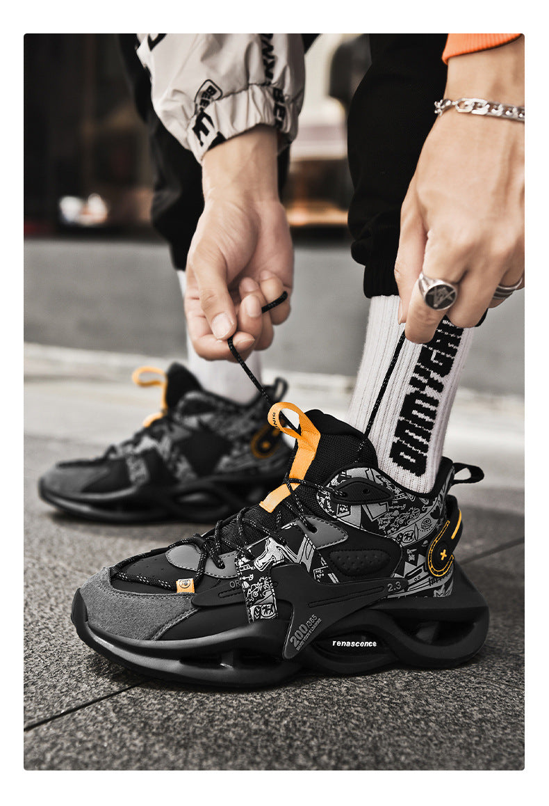 High-top Dad Shoes Men's Sports Shoes Youth Thick-soled Height-increasing Comfortable Basketball Shoes Trendy Brand Lightweight Comfortable