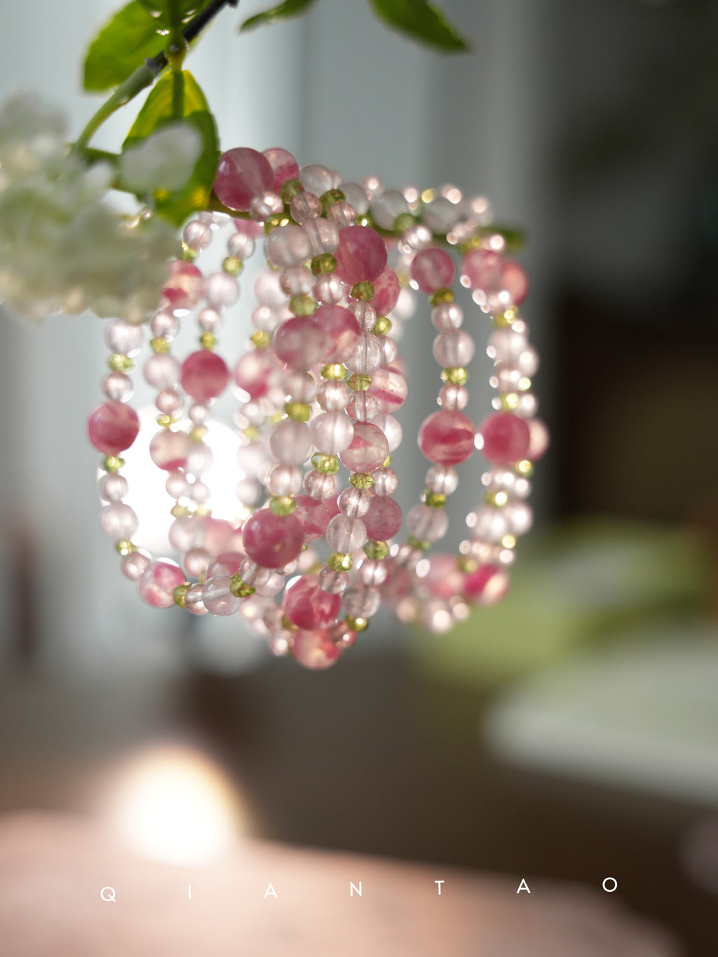 Xunhua New Chinese Style Bracelet Pink Crystal Peridot Bracelet for Women High-end Gift Natural Rose Quartz Bracelet