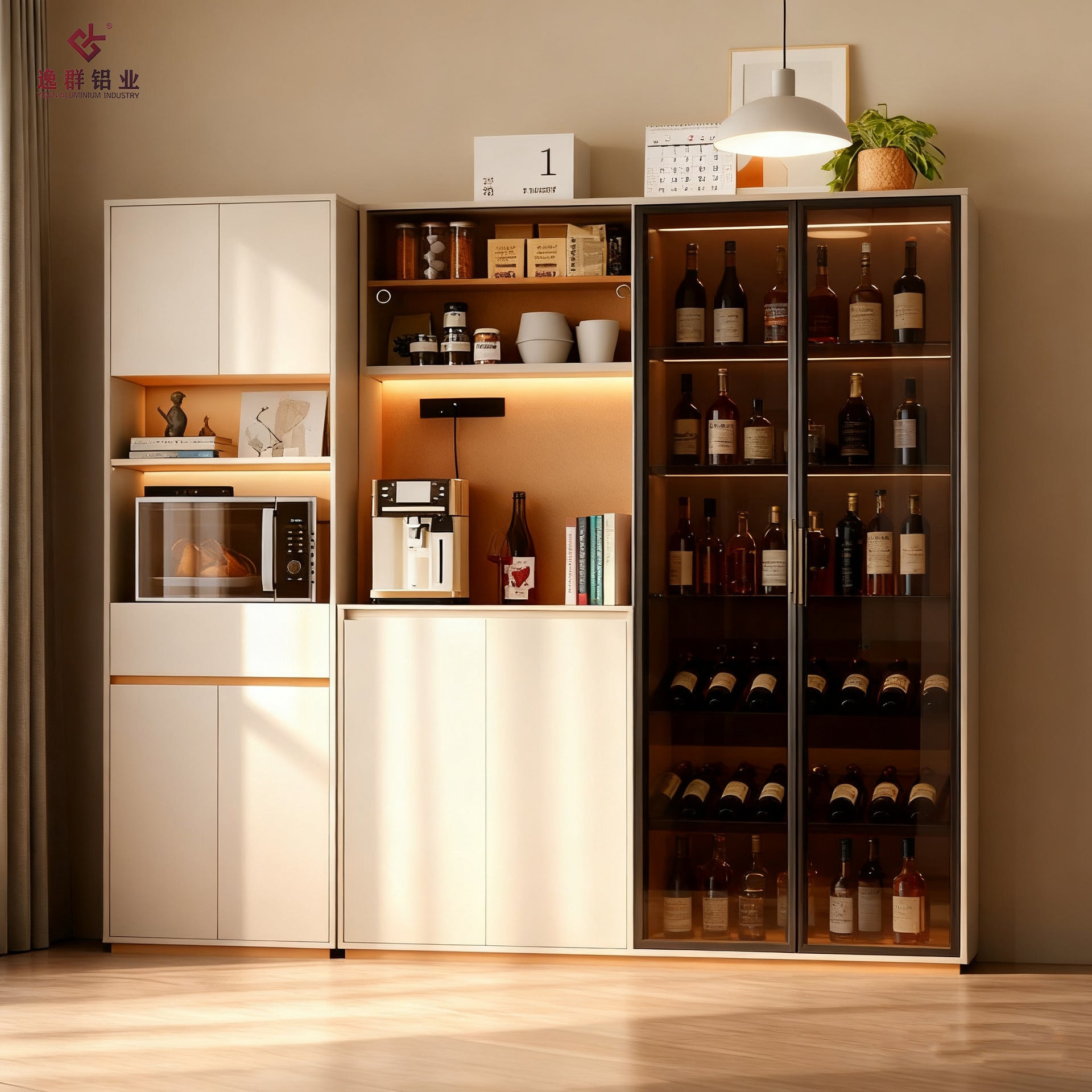 Aluminum Alloy Sideboard Custom Italian Minimalist Wall-Mounted Integrated Storage Cabinet Living Room Shelf Tea Cabinet Factory