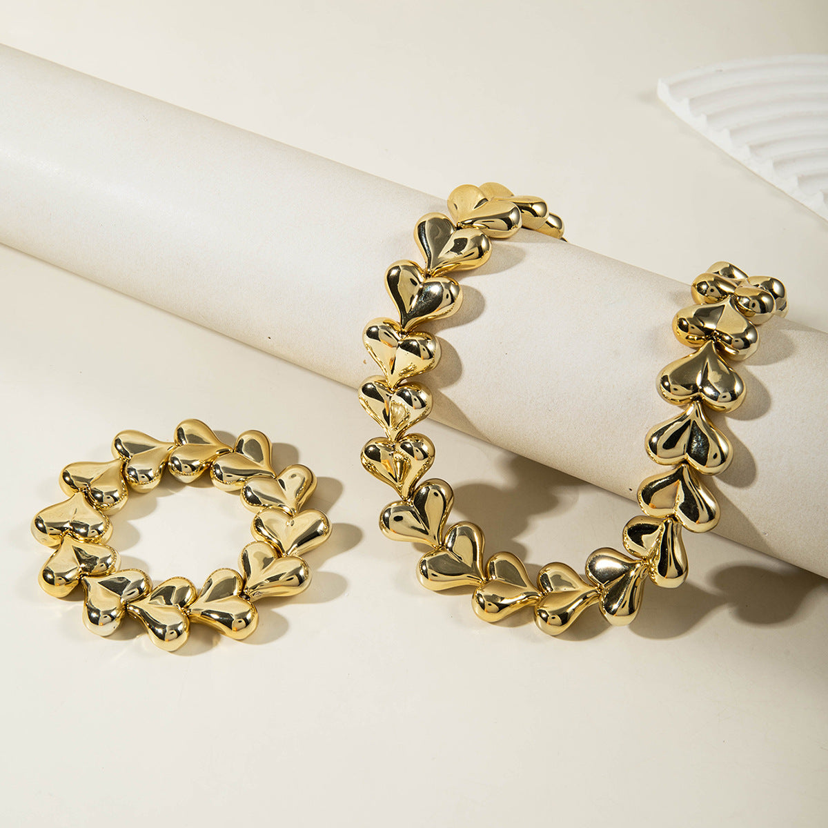 European and American Fashion Personality Heart Exaggerated Necklace Irregular ccb Beaded Bracelet Jewelry Set