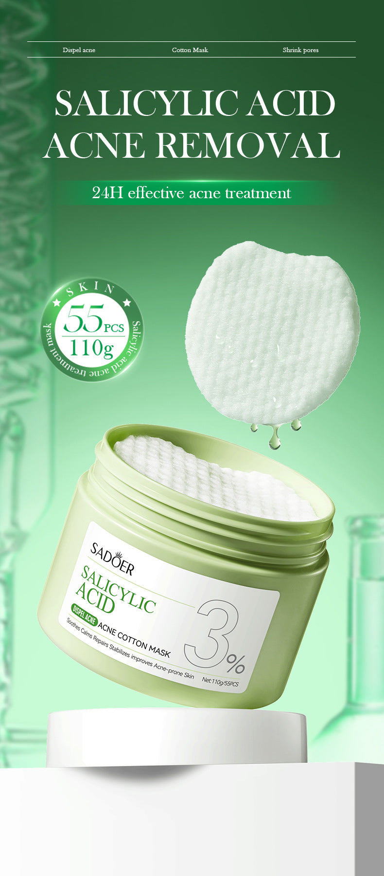 Full English Salicylic Acid Skincare Series SADOER Anti-acne Amino Acid Moisturizing and Hydrating Skin Care Products  Foreign Trade Approval