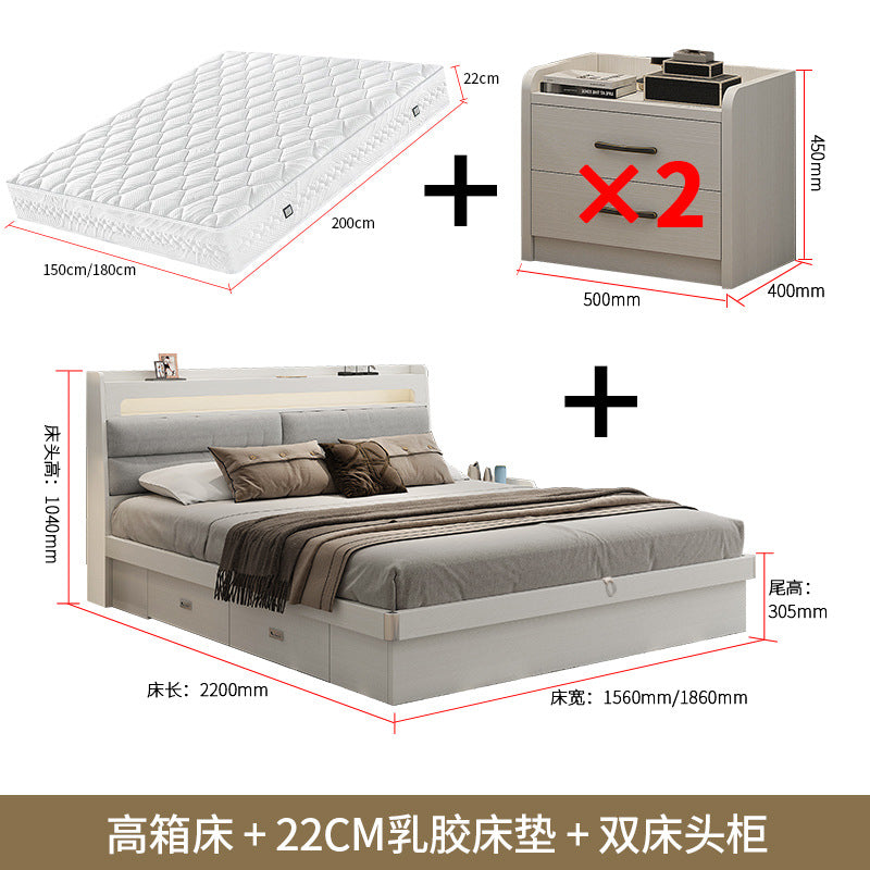Custom Fabric Bed1.5Small Apartment Master Bedroom Soft Pack Technology Fabric Double Bed Simple Solid Wood Storage Bed Organizer