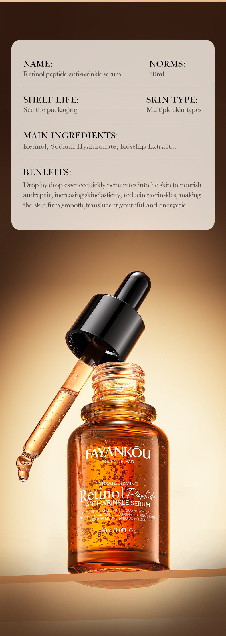 Full English Retinol Peptide Skincare Series  FAYANKOU Amino Acid Facial Cleanser  Wholesale