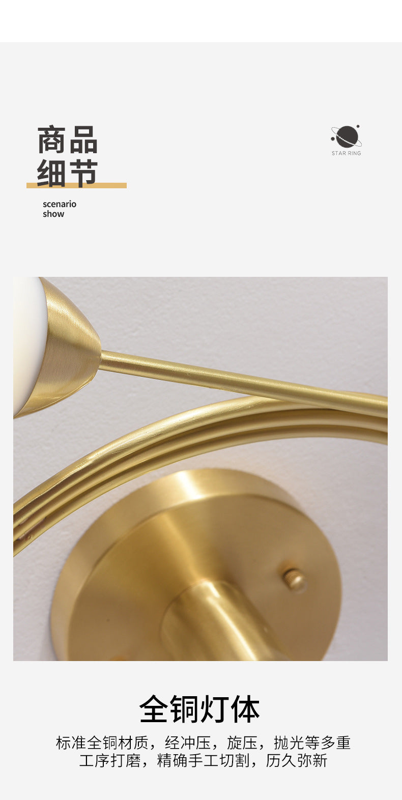 All-Copper Ceiling Light Nordic Style Bedroom Light Modern Simple Elegant Master Bedroom Room Light Creative Personality Living Room Light