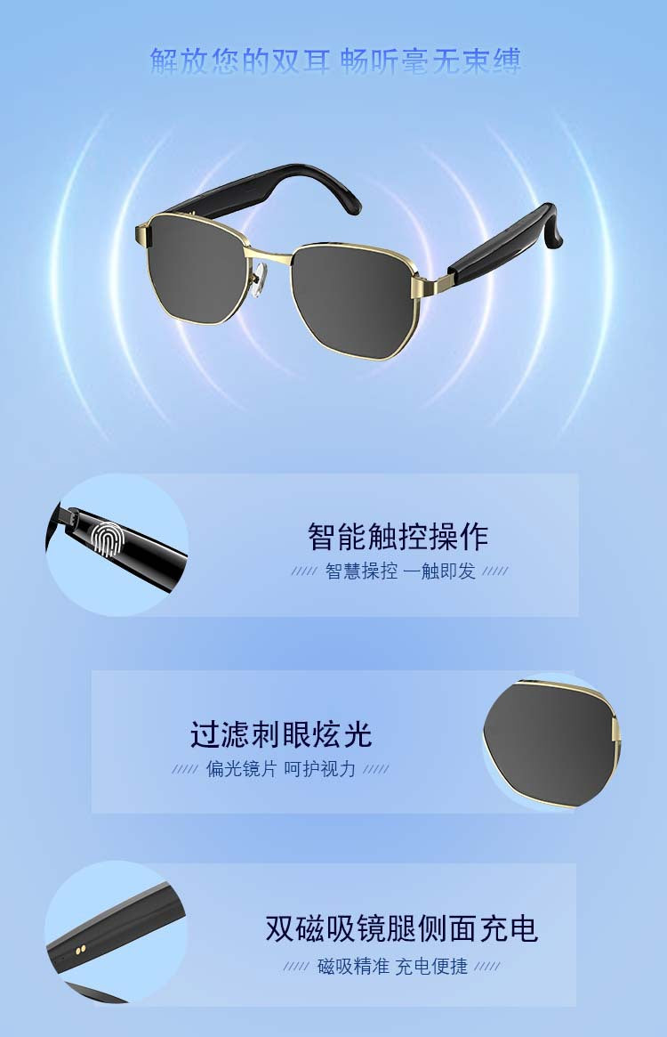 Source Factory Bluetooth Glasses for Calls and Music, Comfortable to Wear, Interchangeable Lenses, Support OEM