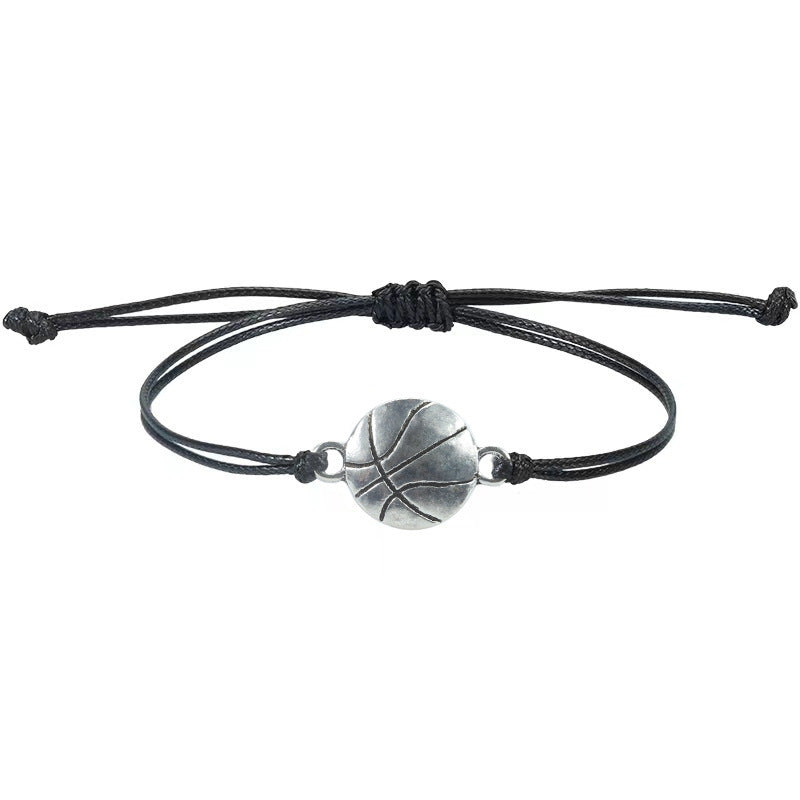 Basketball Wax Line Simple Bracelet Men's Holiday Gift Football Baseball Alloy Pendant Fan Sports Woven Bracelet