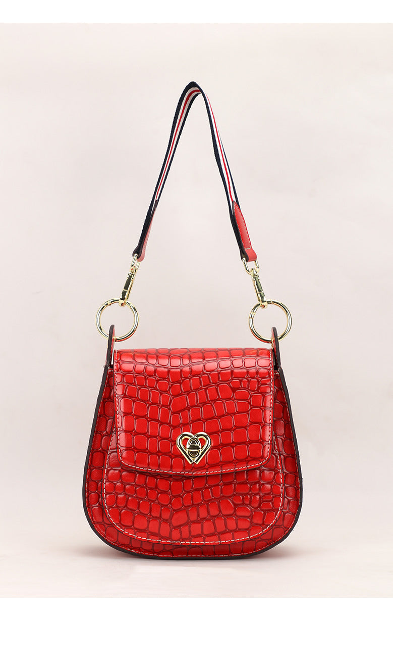 Autumn Winter New Korean Version Crocodile Pattern Saddle Bag Single Shoulder Crossbody Women's Bag Trendy Fashionable Personality Versatile Handbag for Women