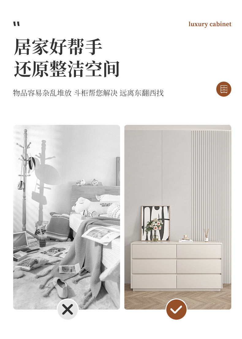 E0Grade European Pine Cream Style Chest of Drawers Simple Drawer Cabinet Bedroom Wall Storage Four-Drawer Cabinet Bedside Cabinet Sideboard