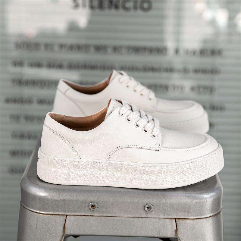 Men's Summer Height-Increasing Thick-Soled Breathable Odor-Resistant Trendy Versatile Genuine Soft Leather Couple's White Shoes Hole Shoes