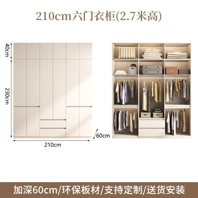 ENF Grade Pure Solid Wood Wardrobe Cream Color Bedroom Home Bedroom Wardrobe Handle-Free Segmented Oak Large Wardrobe