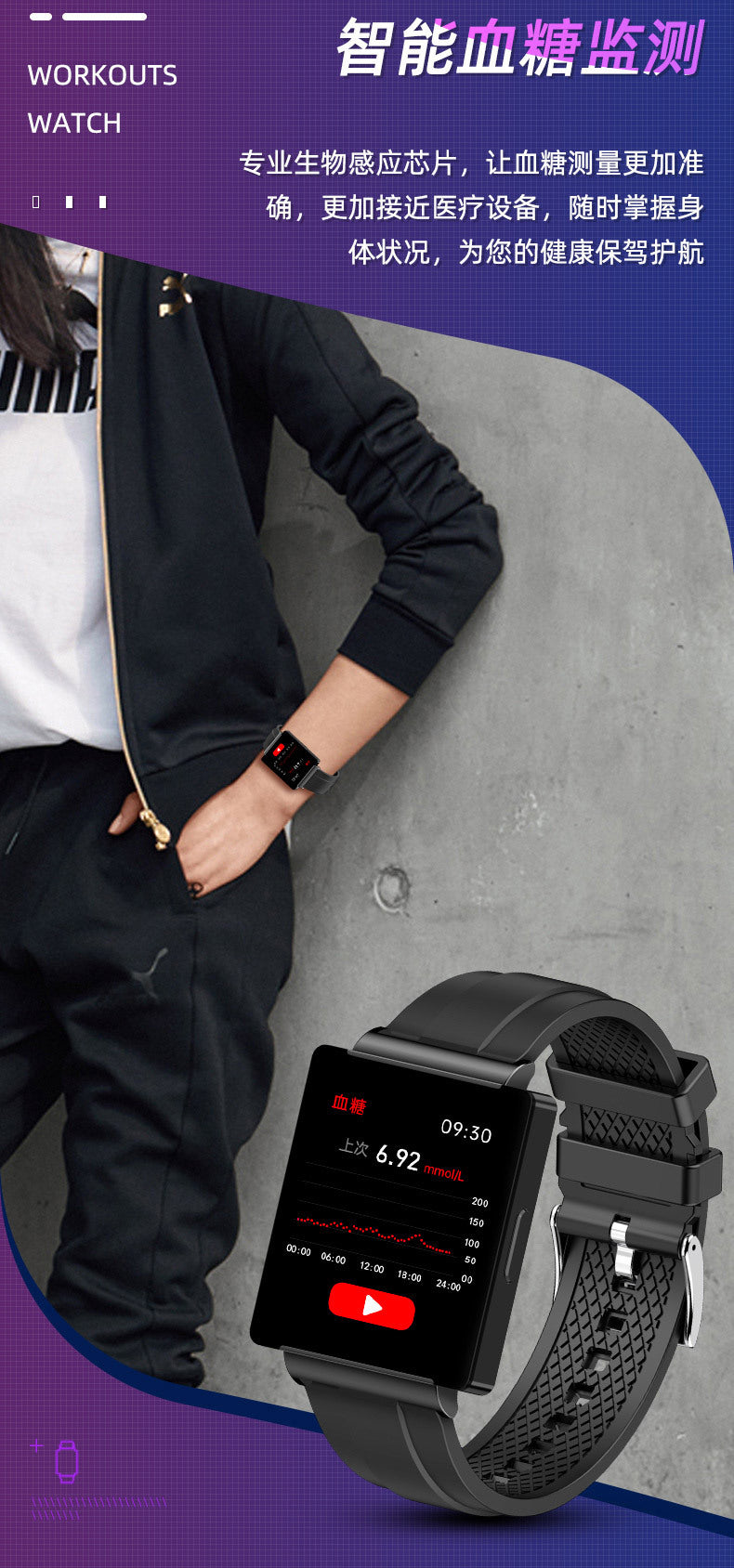 ks01Smart Watch Non-Invasive Blood Glucose and Oxygen Health Monitoring Watch NFC Huaqiangbei Sports Smart Watch