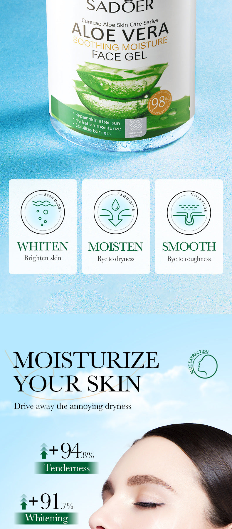 Aloe Vera Gel Aloe Vera Gel300g Large Capacity Hydrating Moisturizing Nourishing Cross-Border Foreign Trade Live Wholesale