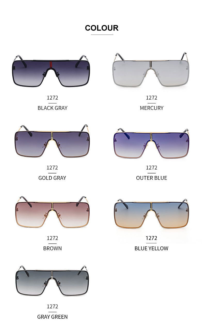 New Large Frame Sunglasses for Men Metal Frame One-piece Fashion Internet Celebrity Square Frame Glasses Trendy Sun Protection Driving Sunglasses