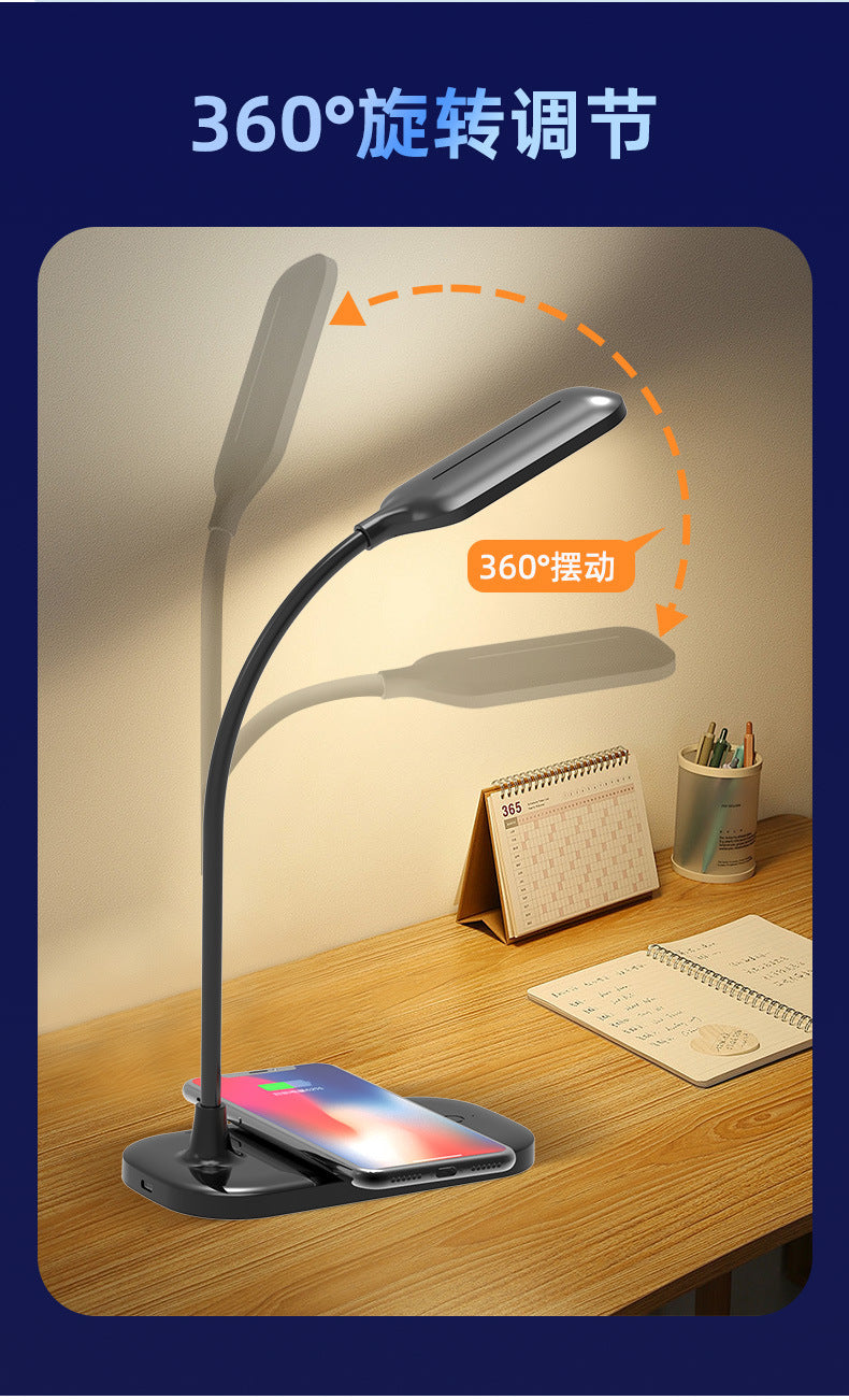 Multifunctional Desk Lamp for Bedroom and Office, Reading Desk Lamp with Three-Level Smart Adjustment, Wireless Charging for Mobile Phones, Eye Protection Desk Lamp