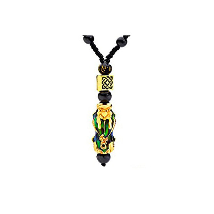 Pixiu Necklace Set for Men Imitation Obsidian Six-Word Mantra Wealth-Attracting Fortune-Transforming Buddha Beads Temperature-Sensitive Color-Changing Pixiu Necklace