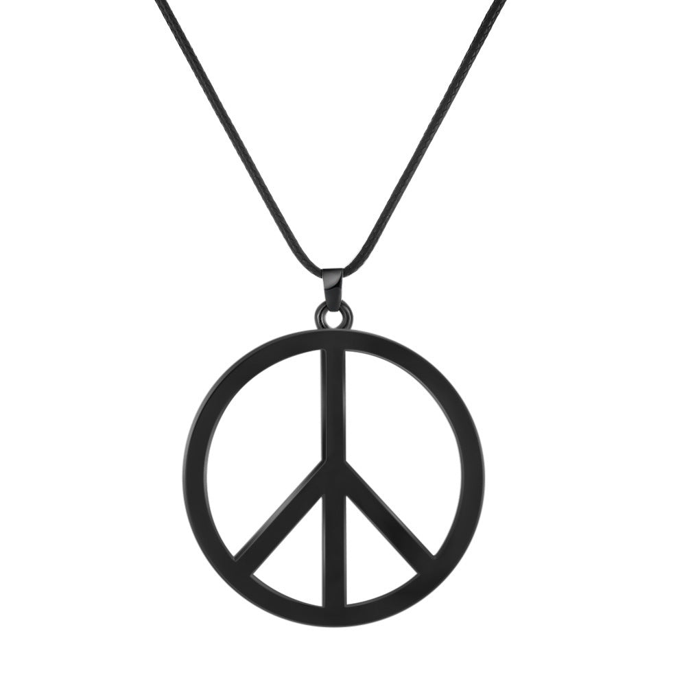 Women's Pendant Necklace with Peace Sign Sweater Chain Creative Round Retro Anti-War Peace Necklace