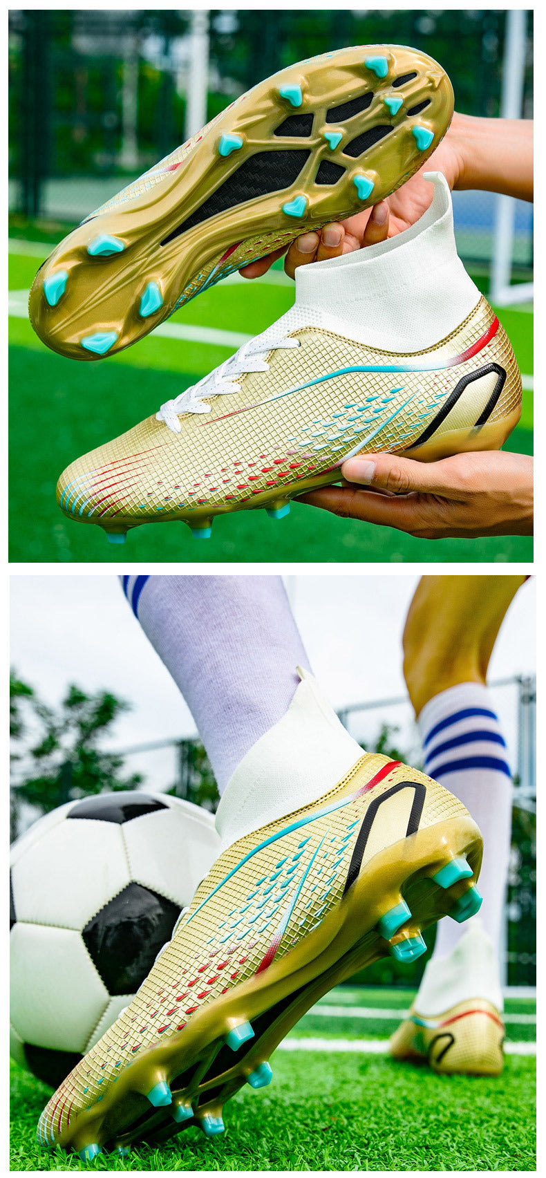 New football shoes for men and women AG Long Spike gold Competition Student Training Shoes Artificial Turf TF Wholesale of Broken Nails