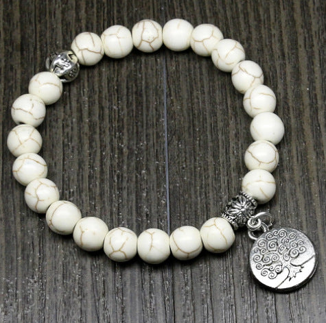 European and American Crystal Bracelet8MM Beaded Natural Stone White Pine Malachite Colorful Elastic Bracelet