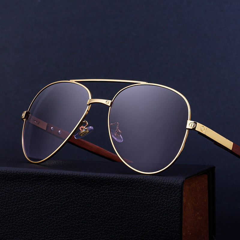 European and American Retro Wooden Leg Aviator Sunglasses for Men Wooden Driving Frog Sunglasses Wholesale