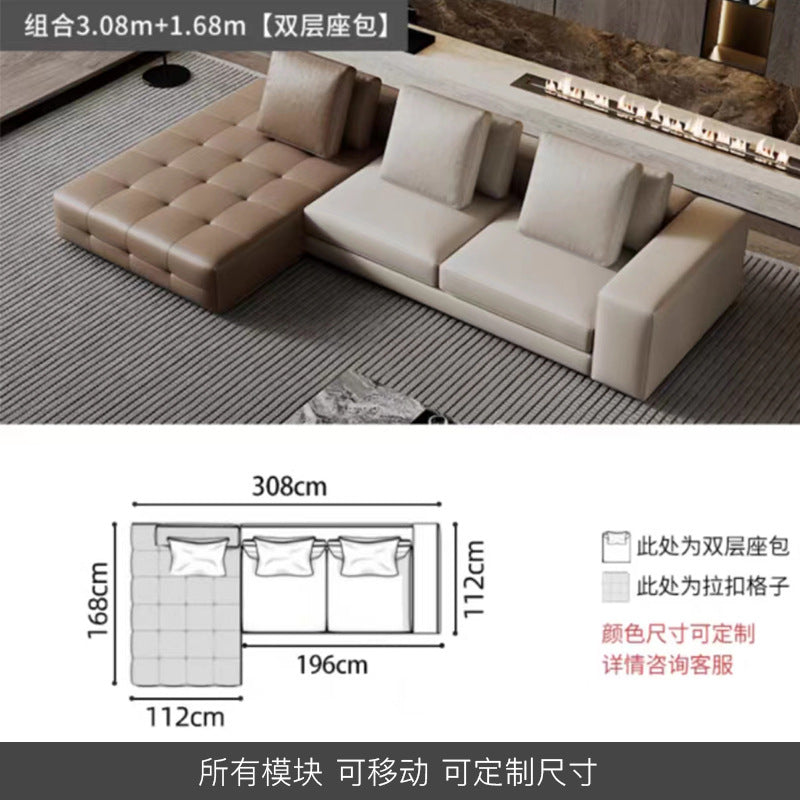 Lawrence Genuine Leather Sofa Italian Minimalist Style for Small and Large Apartments, Villas, and Clients, Corner Sofa, Modern Straight Row Leather Sofa Shipping and tax not included