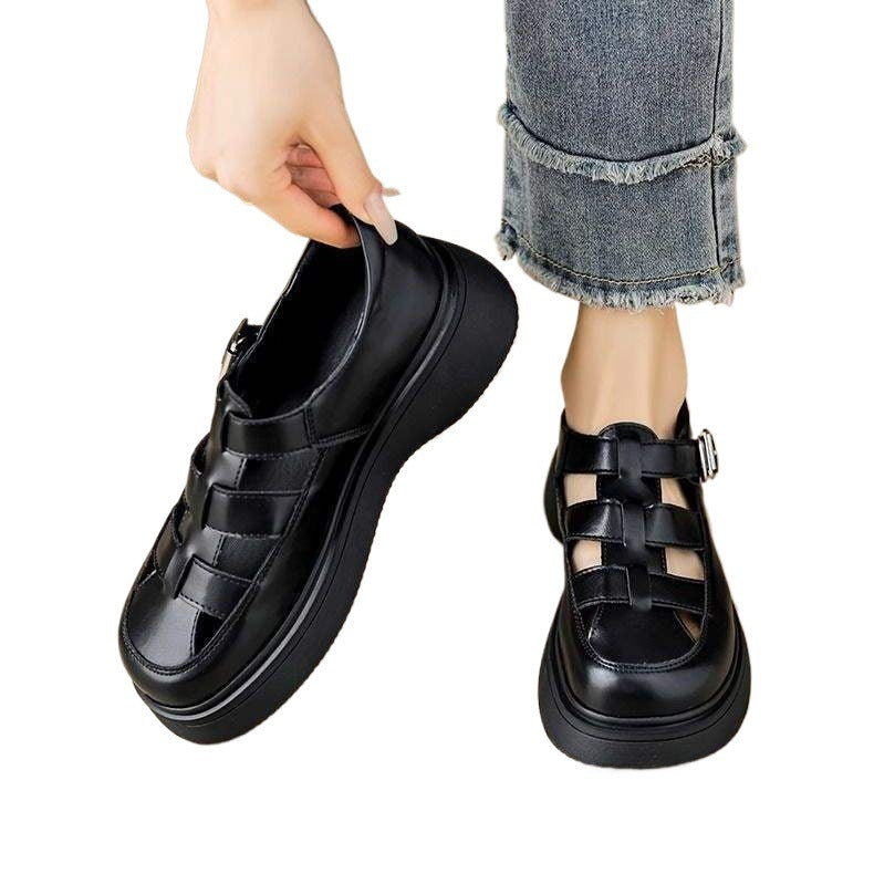 Women's Roman Sandals2025New Summer Single Shoes Versatile Closed-Toe Outdoor Wear with Dress Hole Shoes for Women