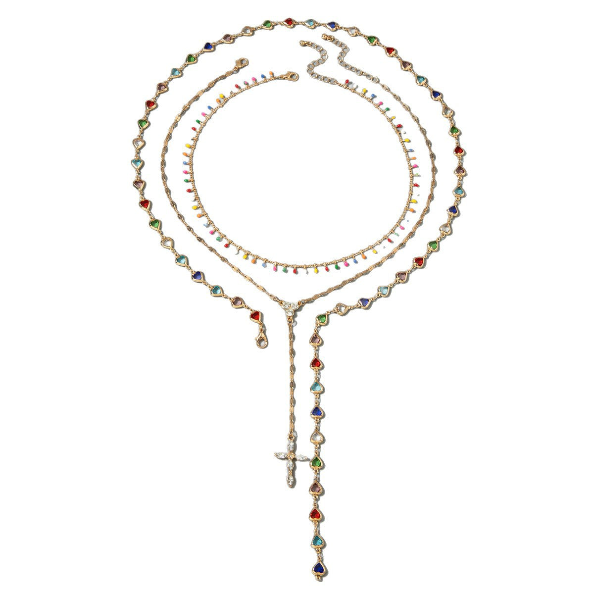 European and American Jewelry Retro Light Luxury High-end Cross Necklace Fashionable Tassel Multi-layer Stacking Wear Y Type Necklace