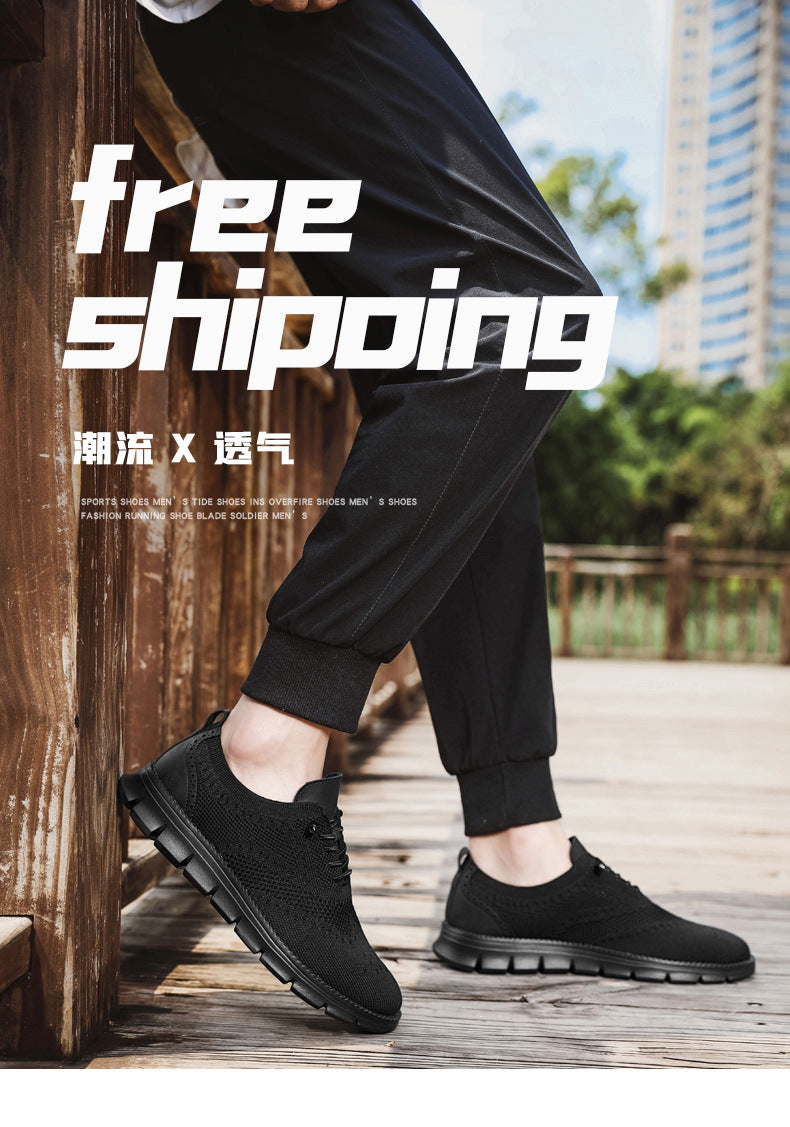 2025New Large Size Flyknit Casual Trendy Shoes Men's Brogue Carved Loafers Executive Business Shoes