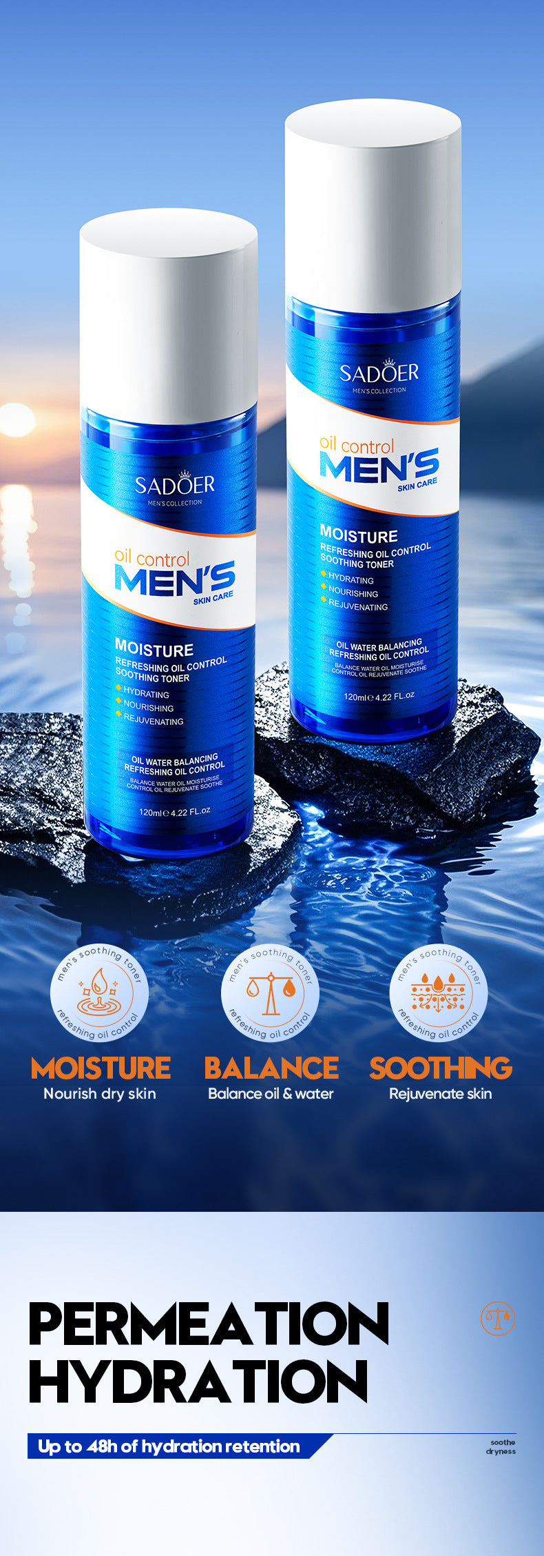 Cross-border toner120ml Men's Refreshing Oil Control Hydrating Moisturizing Water Cross-Border Wholesale