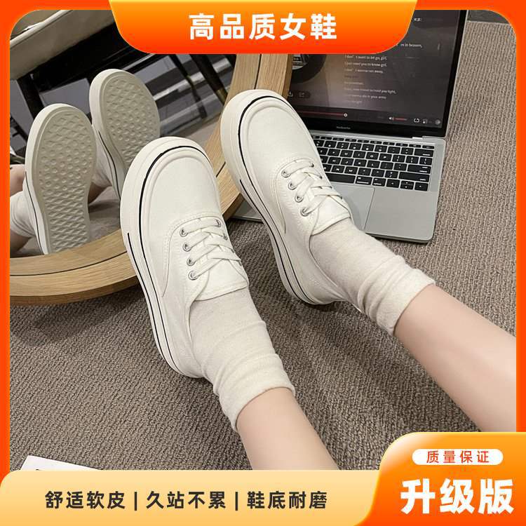 Black canvas shoes for female students Korean style new sneakers2025Spring Japanese Style Thick-Soled Casual Dopamine White Sneakers