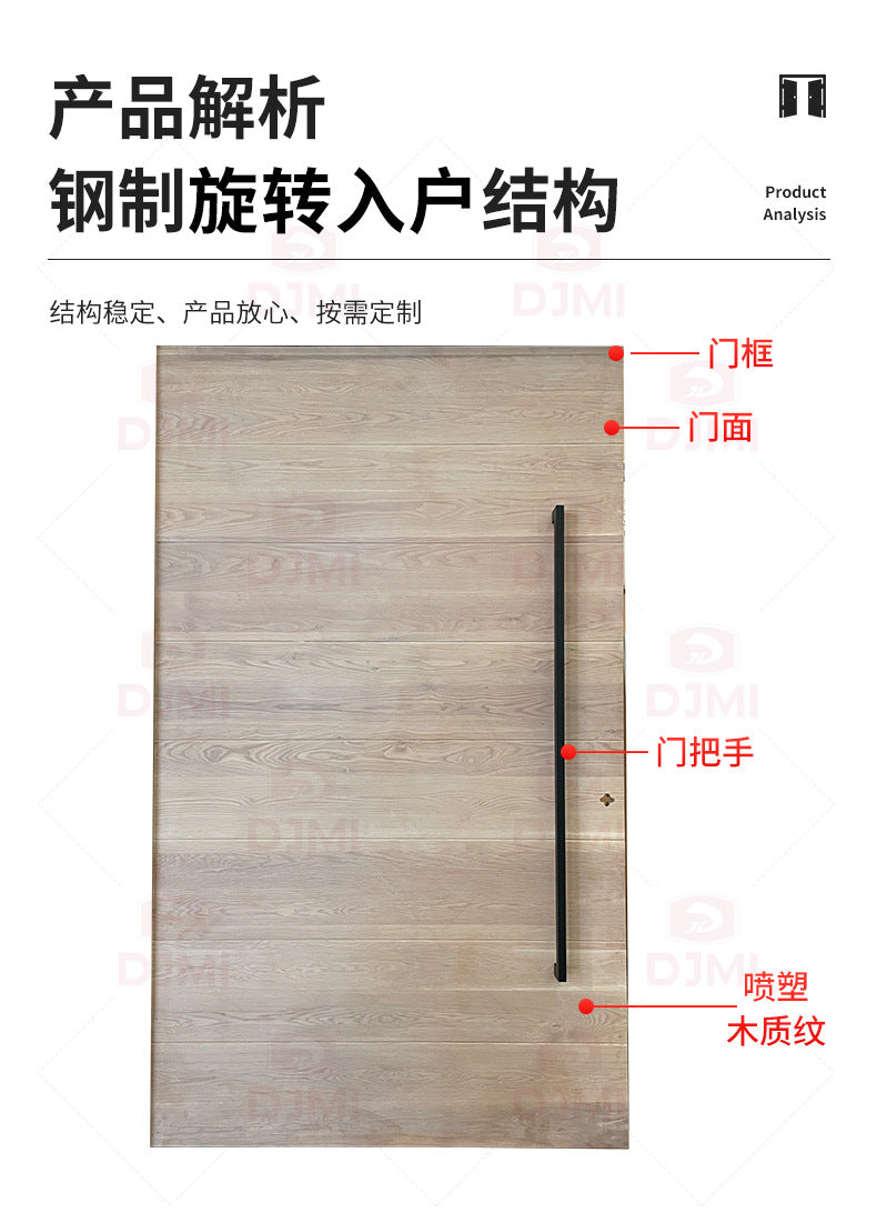 Export Model American Style Entry Door Pivot Composite Door Top and Bottom Pivot Wooden Door Anti-theft Entry Door Aluminum Rotating Entry