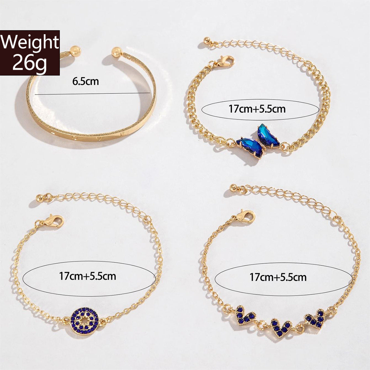 European and American Jewelry High-End Imitation Crystal Butterfly Bracelet Set Fashion Inlaid Diamond Heart Bracelet Wholesale