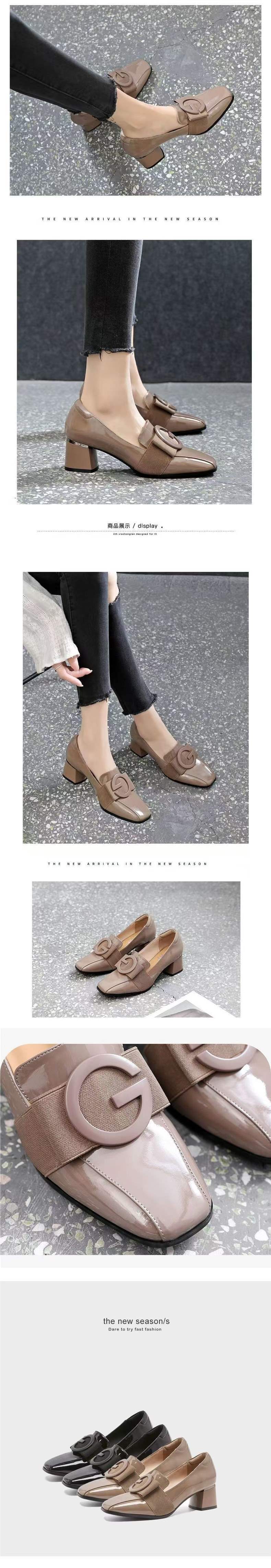 Soft Leather Patent Leather New Style Women's Shoes Fragrance Style Korean Version Square Toe Elegant Small Leather Shoes Versatile Soft Sole Chunky Heel Loafers for Women