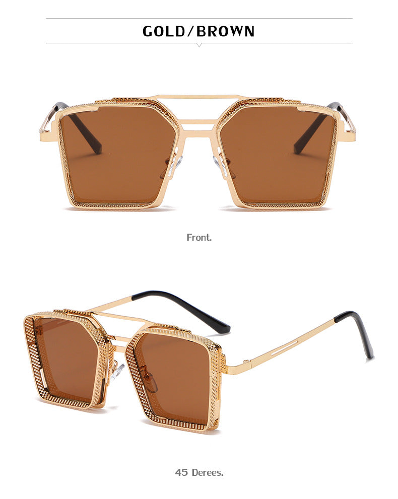 Vintage Steampunk Sunglasses for Men Metal Hollow Square Frame Sunglasses Men's Trendy Glasses sunglasses