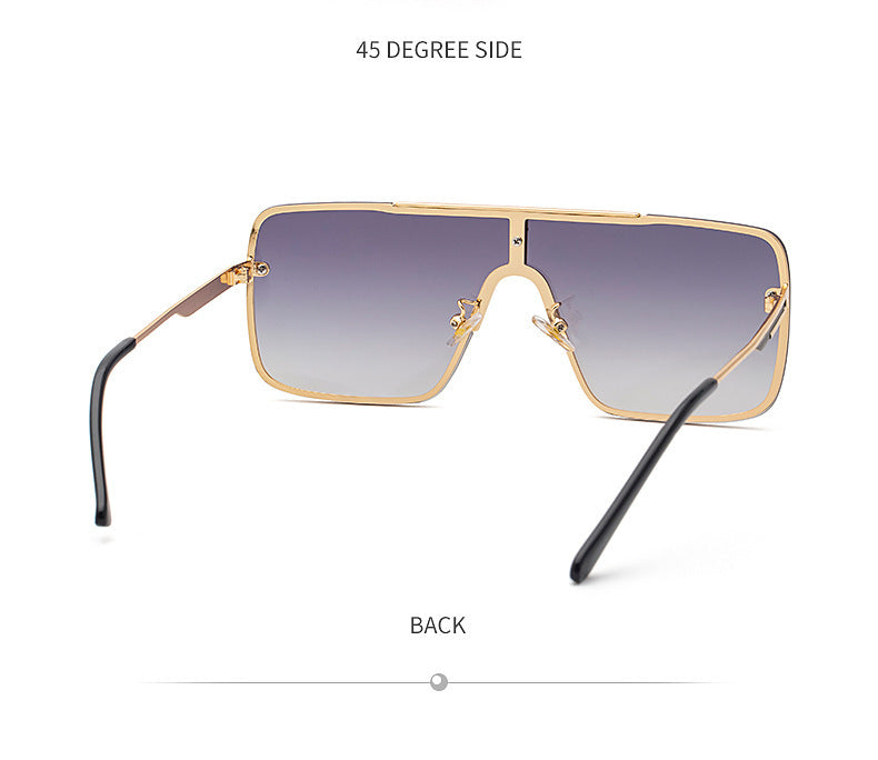 New Large Frame Sunglasses for Men Metal Frame One-piece Fashion Internet Celebrity Square Frame Glasses Trendy Sun Protection Driving Sunglasses