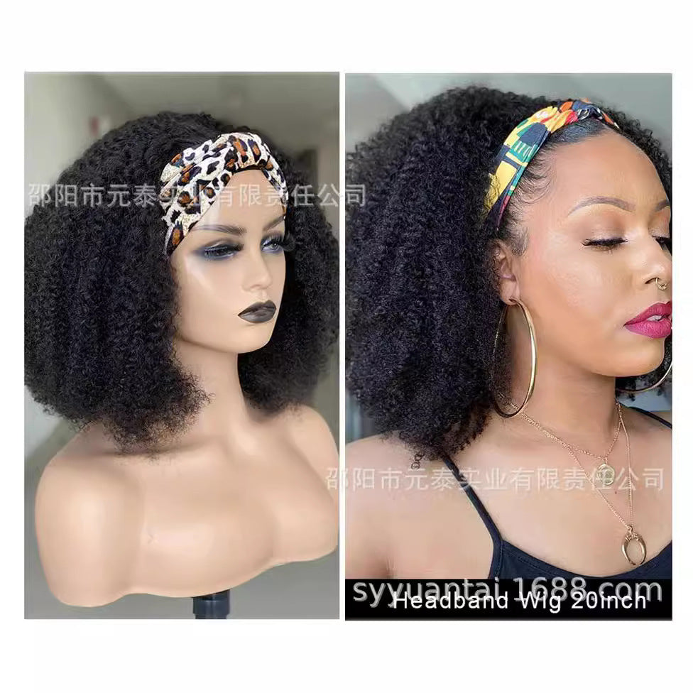 Kinky Curly Headband Wig  Brazilian Human Hair 180% Density