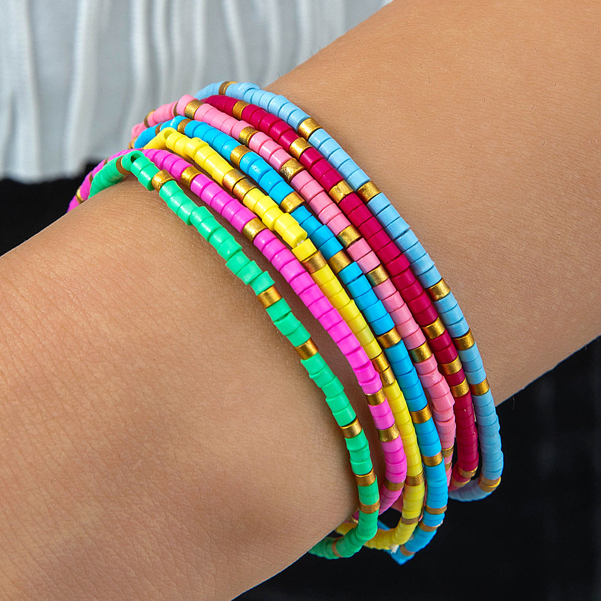 European and American Jewelry Bohemian Simple Colorful Beaded Bracelet  Fashion Dopamine Multi-layer Elastic Bracelet Wholesale