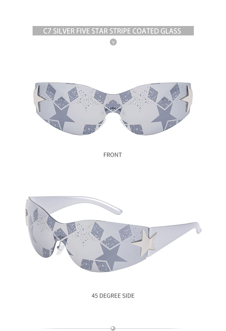 European and American retro rimless sunglasses for women y2k Personalized Five-Pointed Star One-Piece Sunglasses for Men Cycling Glasses Wholesale