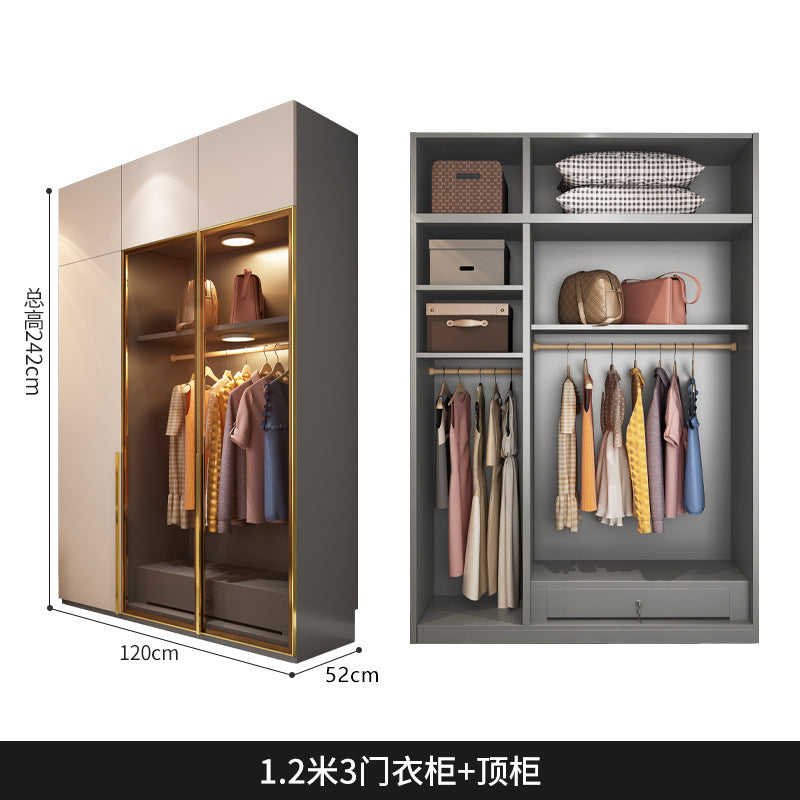 Flat Door Glass Door Wardrobe Modern Household Bedroom Cloakroom Four-Six-Eight Door Assembly Wardrobe Storage Large Wardrobe