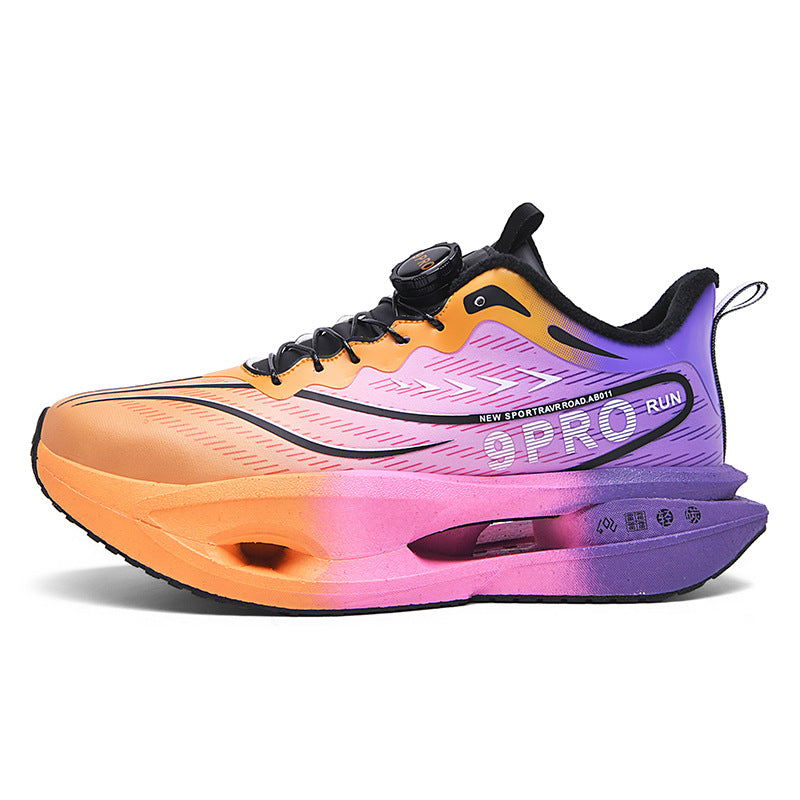 Winter New Leather Surface Fleece-Lined Warm Knob Buckle Sports Shoes Parent-Child Real Carbon Plate Soft Sole Rebound Cushioning Running Shoes