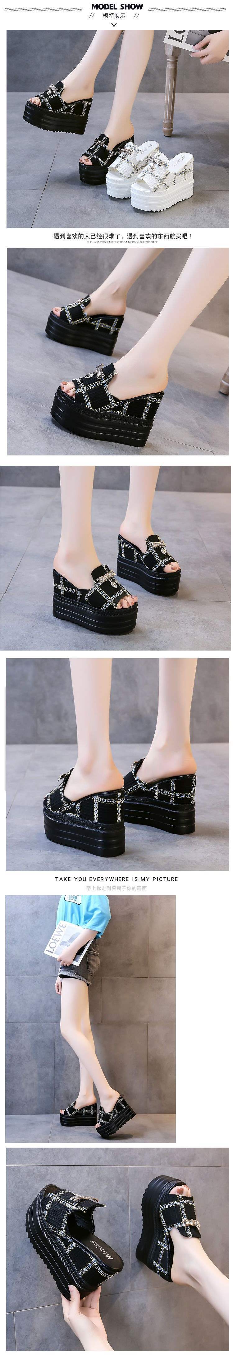 Summer Women's Thick-Soled Waterproof Platform Wedge Slippers with Hidden Height Increase12cm Fish Mouth Beach Sandals for Women