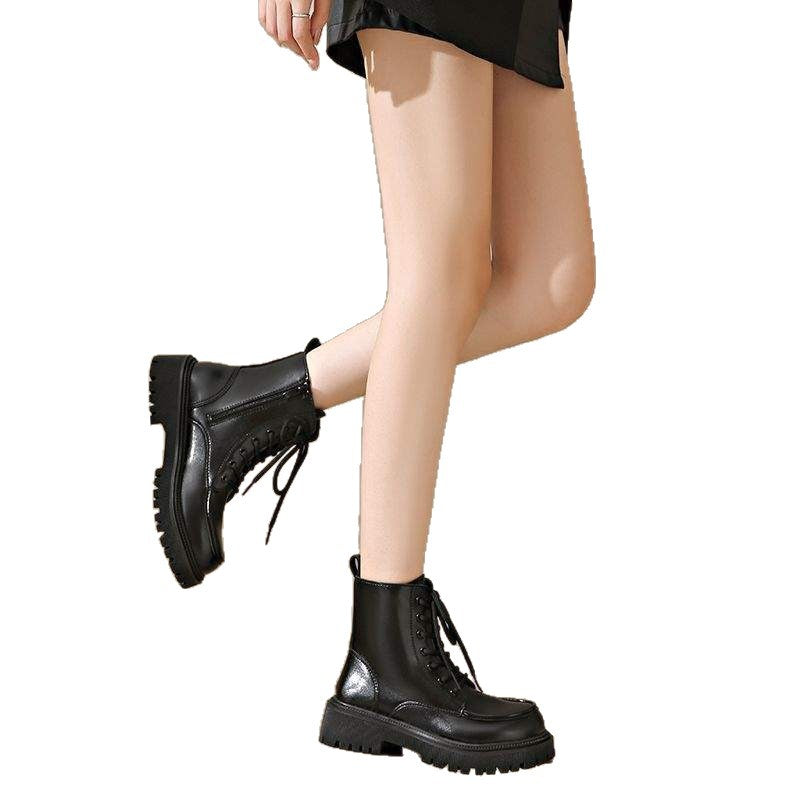 Versatile Thick-Soled Martin Boots for Women with Skirts2025Autumn New British Style Lace-up Motorcycle Ankle Boots Huiran