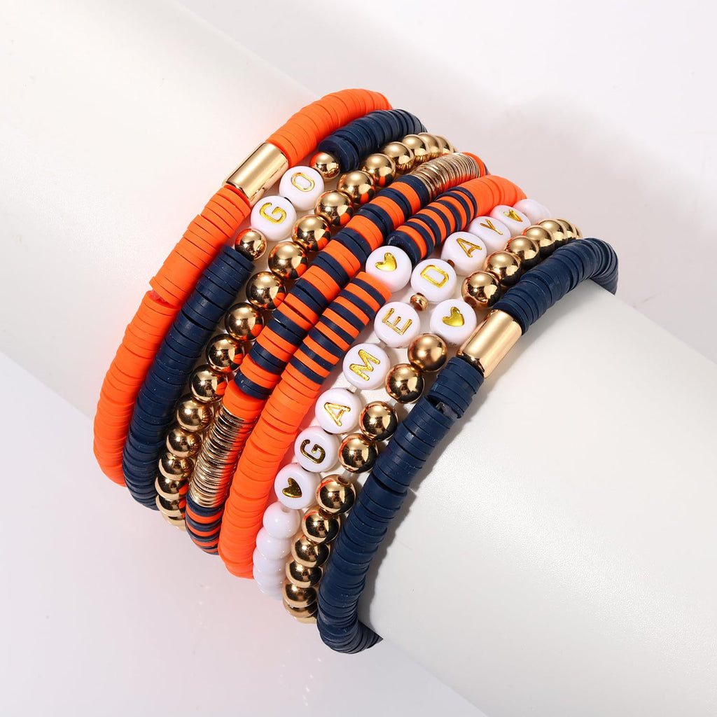 American Competition Day Soft Clay Bracelet for Women Elastic Jewelry with Gold Beads Game Day Alphabet Soft Clay Bracelet Set